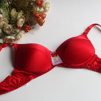 真丝文胸双面真丝无钢圈光面薄杯女士内衣 红色 34-75