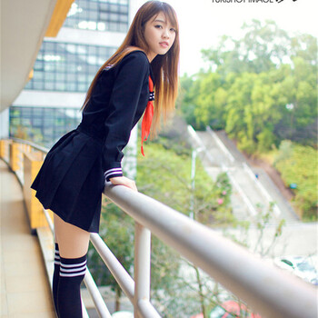 
                                                            茗门卡淇 COSPLAY地狱少女 阎魔爱裙子校服水手服红领巾学生装 336黑色上衣+黑裙子+红领带+黑色白条纹袜210 L                