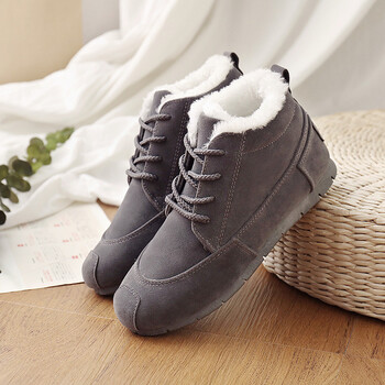 加绒运动鞋2017冬季休闲鞋百搭保暖棉鞋雪地靴 加厚防水女式棉鞋 灰色