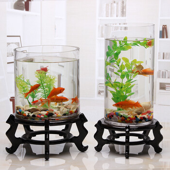 透明圆形玻璃金鱼缸乌龟缸家用客厅小型圆柱形白生态造景小鱼缸 口15