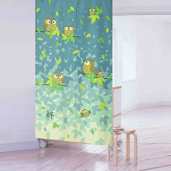 
                                        风雅荷塘 幸福相伴85*150CM 经编纱精品印花风水门帘 布艺 隔断 送杆 蓝色                