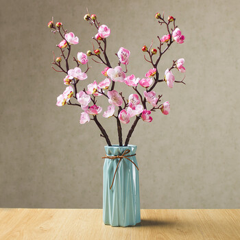 新品仿真梅花桃花绢花干枝腊梅花艺客厅摆设插花假花创意装饰 3枝粉