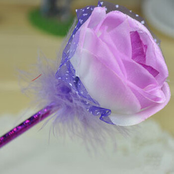 文具毛绒圆珠笔批发 仿真布玫瑰花笔 个性创意笔学生奖品 紫色_现价-1