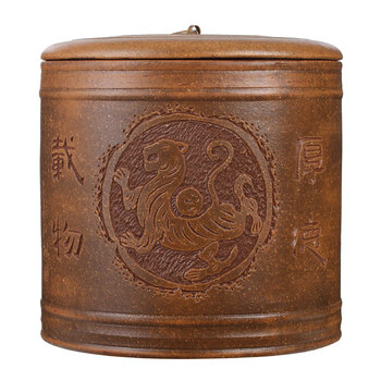 谱茗 全手工紫砂茶叶缸 仿古七饼装茶叶罐 大号茶叶罐 普洱茶叶罐 古铜七饼厚德载物