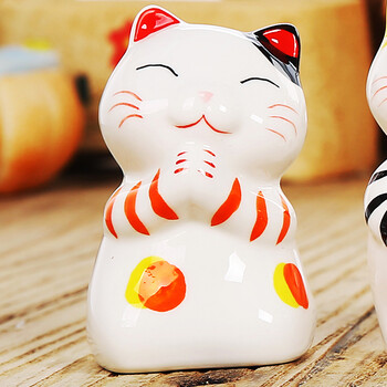 七陶 招财猫摆件 新款迷你超萌可爱小四喜 店铺开业创意礼品 小四喜一对