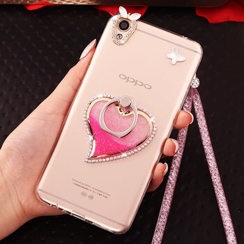 oppor9plus手机壳poopr9pius透明opopr9pls防摔oppr挂脖opo 粉爱心 粉