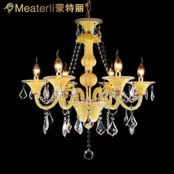 蒙特丽 客餐厅吊灯6610  宫廷宜家弯管烛台水晶灯具 米黄色(B) 6头 K9水晶