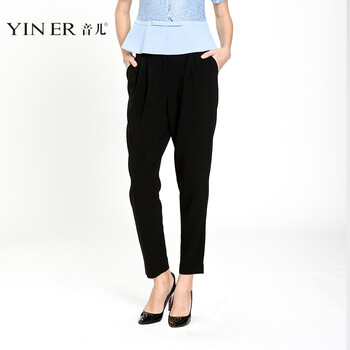 
                                        YINER音儿 夏装新款 时尚都市哈伦休闲时装小脚裤85120050 黑色 165/40/L                