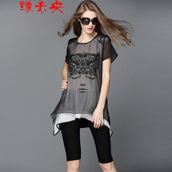 物不二2015女装夏装新款胖mm时尚雪纺大码女衬衫90882015 图片色 3XL