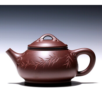 【】紫砂名家艺师 李新生纯全手工紫砂壶茶壶 紫泥 刻绘竹叶ty