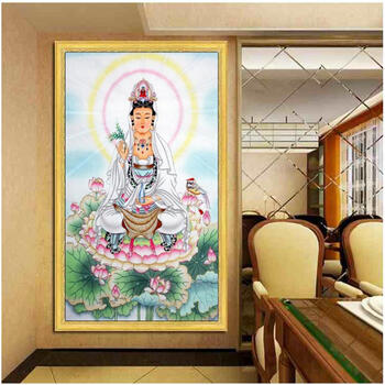 蒙娜丽莎十字绣走廊装饰画坐莲观音现代壁画客厅观世音菩萨法像新观音法像十字绣观音菩萨宗教墙画 大格棉线新观音法像84*12.