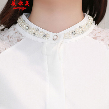 薇歌芙     2015秋装新款修身衬衫女韩版女装打底衫长袖绣花衬衣雪纺衫 白色 XXL