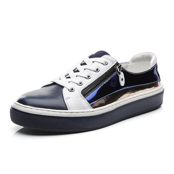 查理2017秋季新款休闲鞋真皮圆头男鞋潮流亮面鞋 v17303蓝色 38