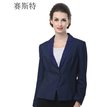 赛斯特女装 西服领修身毛呢上衣 S0228J 兰色 CXL(170/100)