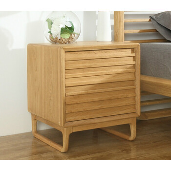 全实木床头柜简约现代二抽屉柜白橡木美式床边柜储物柜 胡桃色 组装