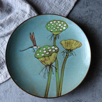 复古创意个性6-8寸手绘彩釉花朵陶瓷盘子平盘牛排盘装饰盘艺术盘ss