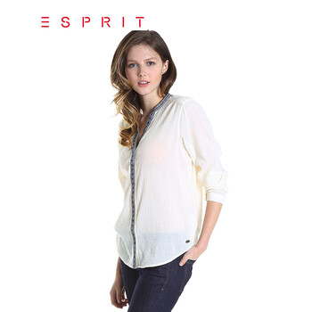 ESPRIT EDC 女士V领长袖白色衬衫-015CC1F019C 白色250 150/76A