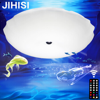 JIHISI led吸顶灯 水母简约现代卧室灯 遥控全彩灯具 开关调色温24W直径52厘米无遥控