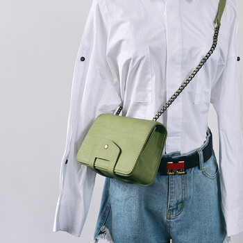 女生包包女2017新款潮韩版百搭单肩斜挎包女包ulzzang链条小方包 绿色