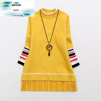 女童中长款毛衣夏装新款6-15岁女孩针织毛线衣金丝绒假两件毛衣裙