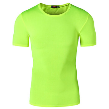夏季纯色短袖t恤运动透气紧身衣薄款训练篮球弹力速干健身服 荧光绿 s