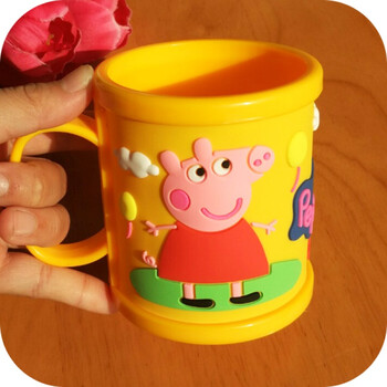 加厚佩佩猪儿童卡通水杯小猪佩奇刷牙杯子洗漱杯佩琪牙刷杯 黄色小猪