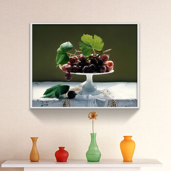 Timax油画有框画 餐厅装饰画欧式饭厅挂画超写实水果葡萄静物油画 简欧餐厅背景墙画 褐色 40*50cm