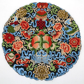 汉服圆形补子装饰民族风图案布贴刺绣绣片包包补洞贴花抱枕绣花贴