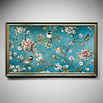 画三联新中式餐厅挂画花鸟欧式玄关壁画定制sn5854 90x90 手工油画