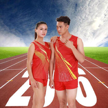 衣仓铺套装男女新款时尚运动情侣田径服训练服专业跑步服 红色女 m