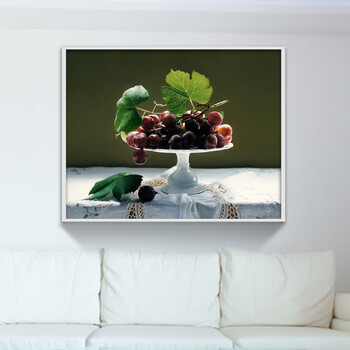 Timax油画有框画 餐厅装饰画欧式饭厅挂画超写实水果葡萄静物油画 简欧餐厅背景墙画 褐色 40*50cm