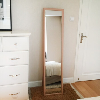 简约全身穿衣镜子试衣镜 带支架置地镜北欧落地镜 茶色(上下贴边)30