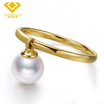 格诺曼恩g18k金珍珠戒指2018新款海水珍珠小戒指情人节礼物 16号戒圈