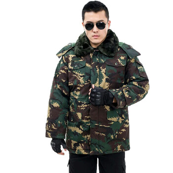冬季猎人迷彩作训大衣加厚防寒中长双层脱卸户外棉袄 猎人迷彩 170