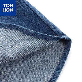 唐狮（TonLion）女小圆领字母印花牛仔衬衫 中牛仔蓝 L
