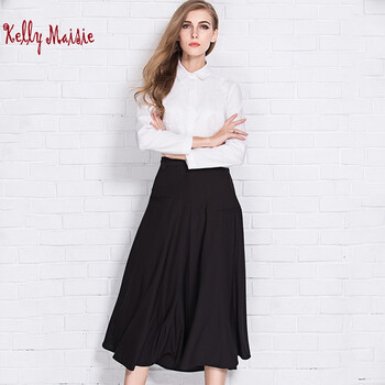Kelly Maisie2015秋季新品欧美风时尚大牌气质修身显瘦职业中长裙半身裙衬衫套装 黑色裙子 L