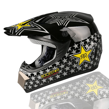 头盔男女 头盔 头盔男摩托车头盔全覆式越野头盔 黑色五角星 均码