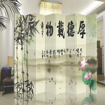 防水防透免安装折叠双面中式艺术屏风隔断酒店会所美容院屏风水墙文化墙背景墙隔断墙789扇 8-109 7扇防水防透加厚