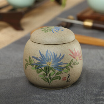 
                                        方然 陶土茶叶罐密封储罐普洱茶罐 梅兰竹菊陶瓷罐 菊单罐                