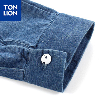 唐狮（TonLion）女小圆领字母印花牛仔衬衫 中牛仔蓝 L