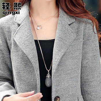轻熙2015新款毛呢大衣女韩版 浅灰色 XXL