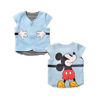 千家童装春秋装宝宝纯棉空气层薄棉卡通马甲男女童保暖坎肩 蓝印米奇