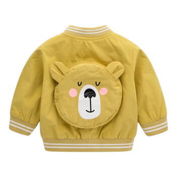婴儿外套春季新款 新生儿衣服卡通小熊口袋童装 宝宝纯棉上衣春秋