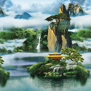 
                                        麦卡米 高清山水风景画卷帘 环保印花 拉珠式 全遮光窗帘 36196二辉松映 1平方米                