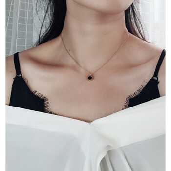 日韩钛钢18k玫瑰金弹簧项链黑色陶瓷情侣男女锁骨链欧美时尚配饰 罗马