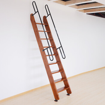 简约时尚楼梯铁艺扶手整体木梯子家用加宽加厚爬梯登高梯工程直梯实木