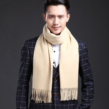 服饰配件 男士丝巾/围巾 木宸(muchen) 纯色羊毛围巾男冬季礼盒装 米