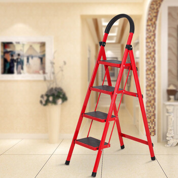 迈亿嘉(myj)家用多功能折叠梯子四步加厚钢管梯d型管蓝色四步梯折叠梯
