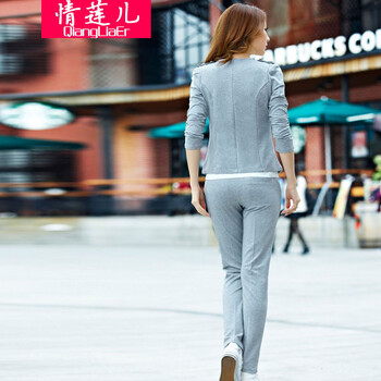 情莲儿 2015女春秋装新款韩版蕾丝小西服修身休闲套装三件套大码女装潮 大红色 XL
