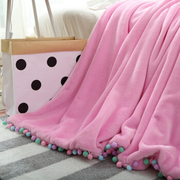 双层花边韩式加厚球球毛毯保暖盖毯双面毯子女生马卡龙多用毯 粉红色